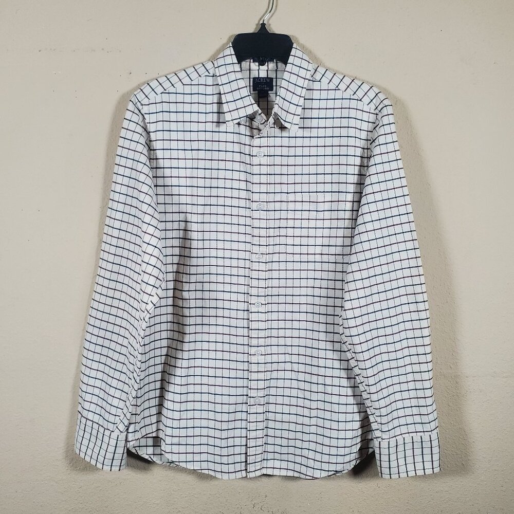 J.Crew Flex Oxford Button-Up — M Slim Fit — Burgundy Navy Plaid